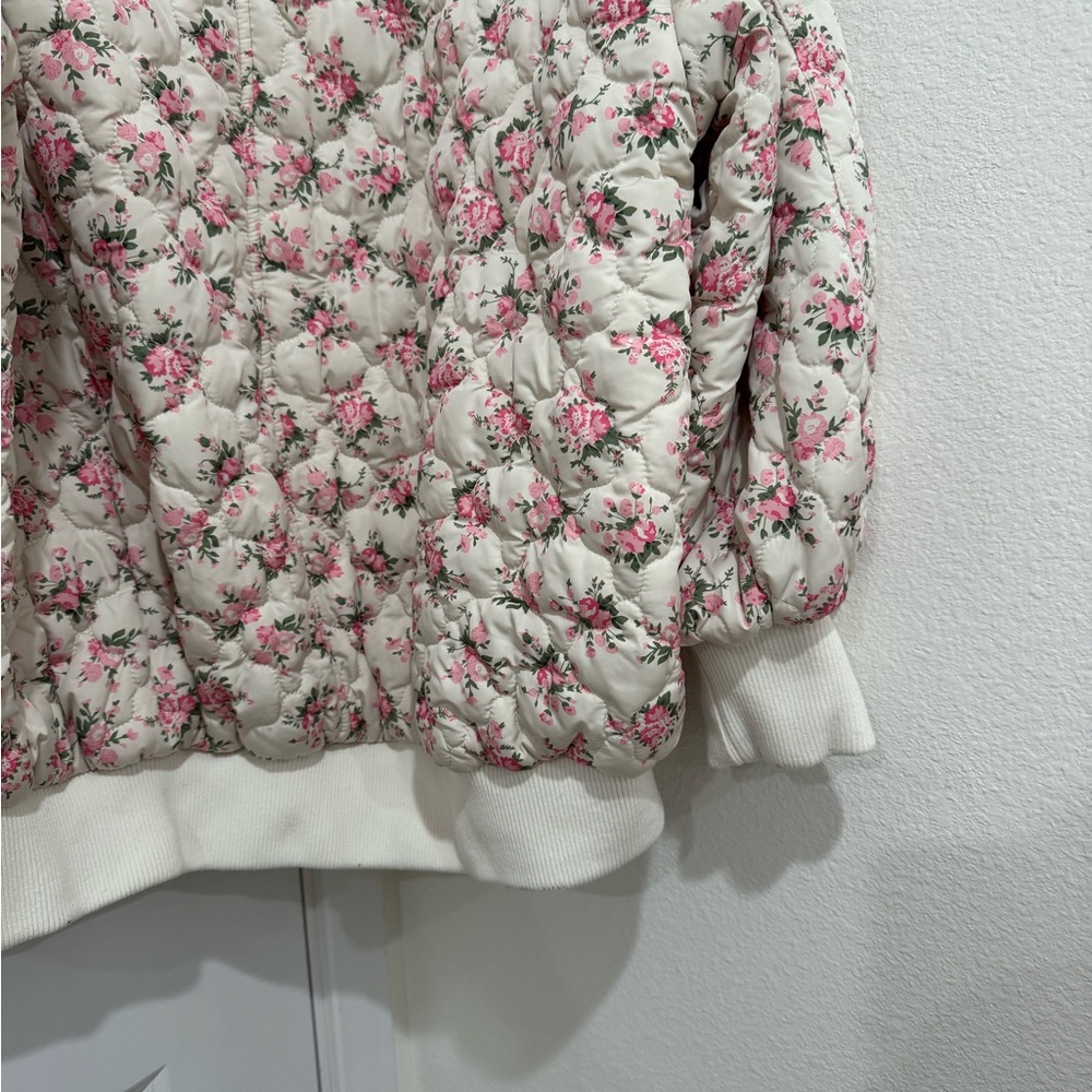 Quilted Floral Bomber Jacket - Pink on Cream - Picture 9 of 16